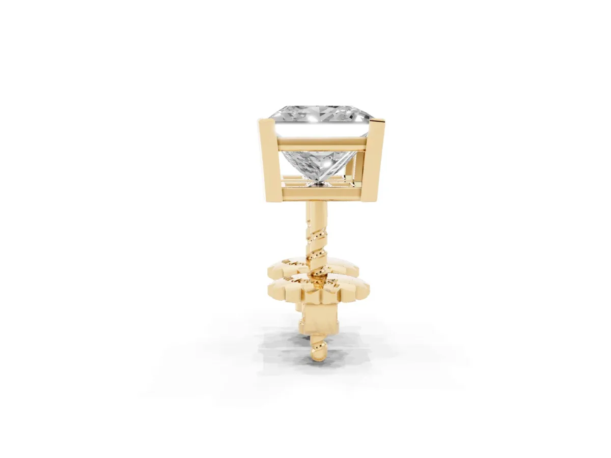 Princess Cut Diamond Stud Earrings Yellow gold