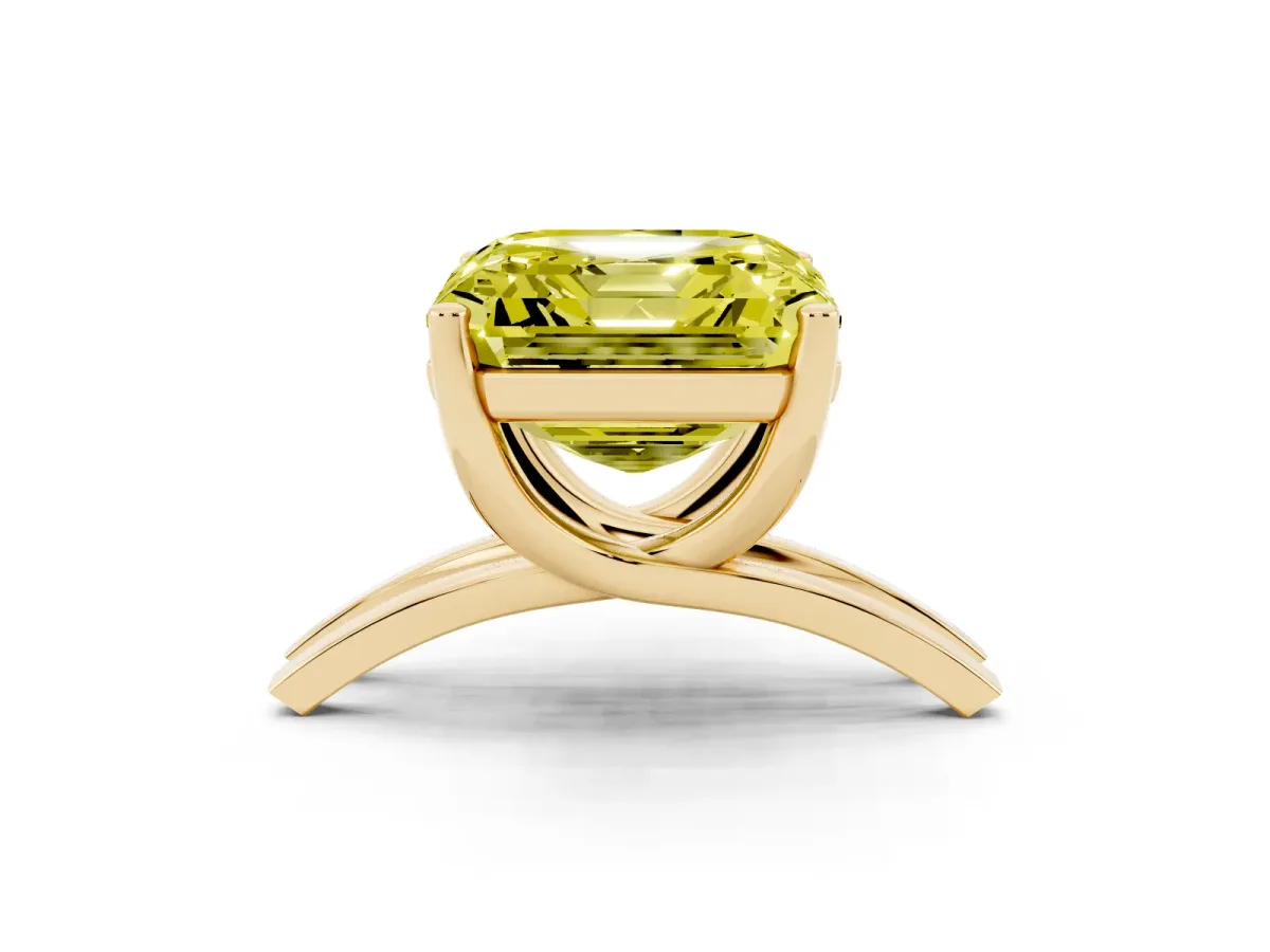 Fancy Yellow Asscher Cut Cut Diamond Solitaire Engagement Ring with Tapered Plain Band and Four-Prong Setting Yellow gold