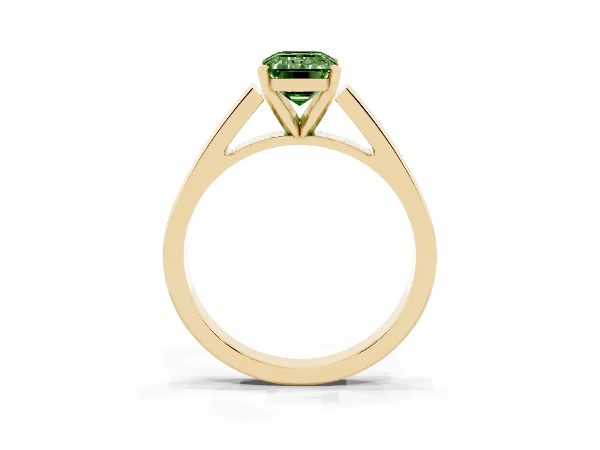 Fancy Green Emerald Cut Solitaire Engagement Ring with Four-Prong Setting and Tapered Band Yellow gold