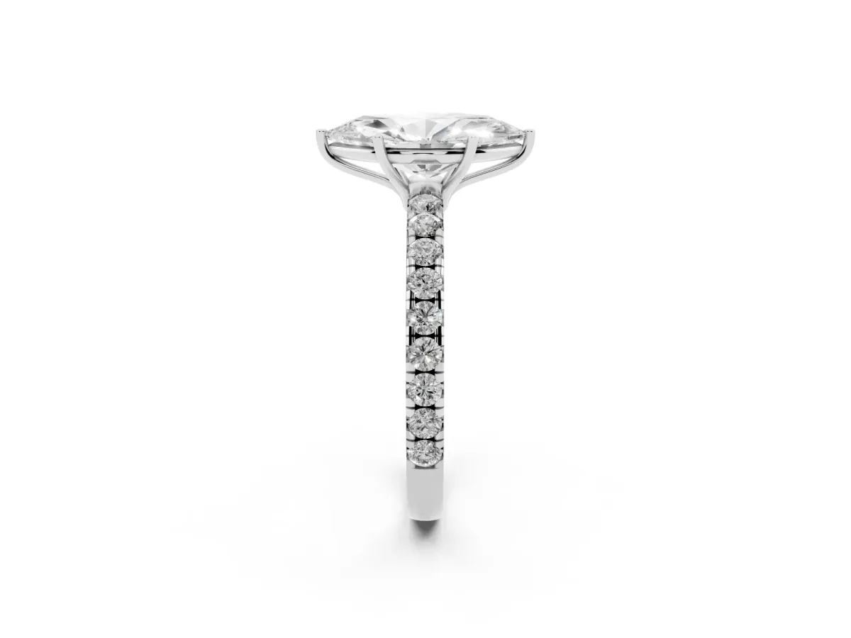 Marquise Cut Diamond Pavé Solitaire Engagement Ring with Four-Prong Setting Silver