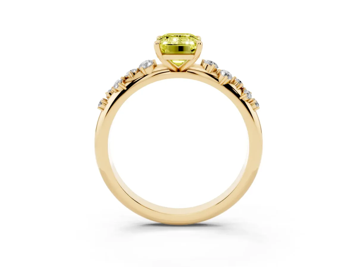 Fancy Yellow Emerald Cut Diamond Cluster Prong-Set Solitaire Ring Yellow gold