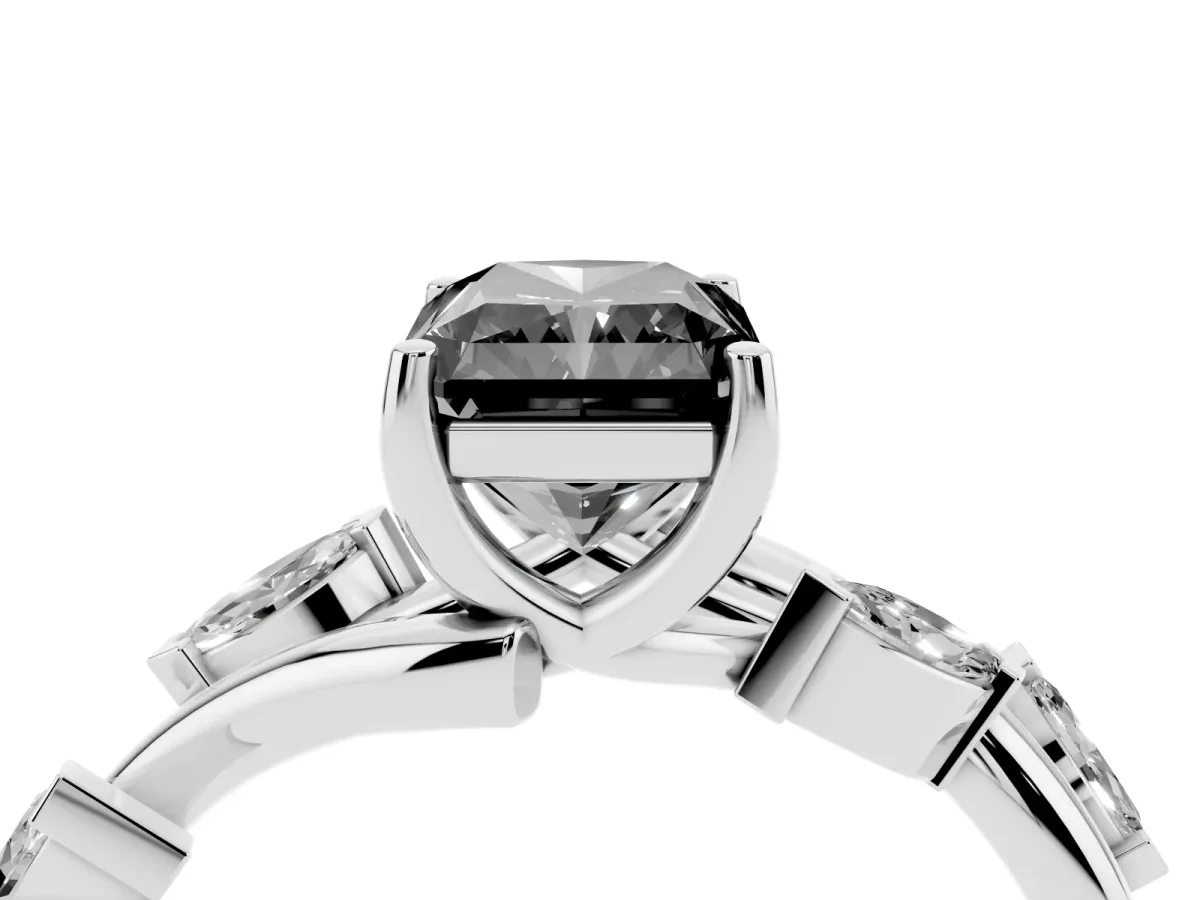 Fancy Black Radiant Cut Solitaire Twisted Band Marquise Accent Prong Setting Ring Platinum