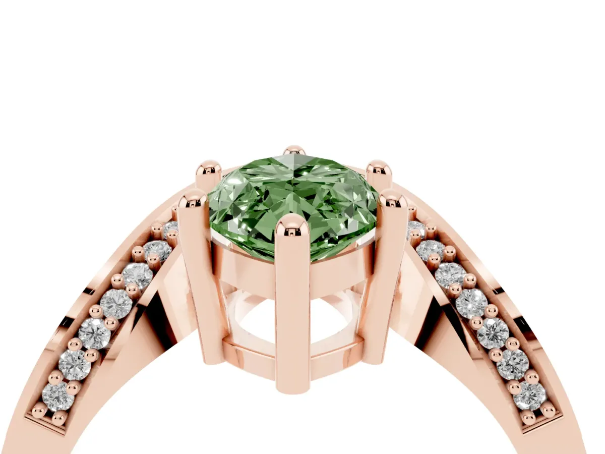 Fancy Green Marquise Cut Solitaire Diamond Engagement Ring with Pave Band and Four-Prong Setting Rose gold