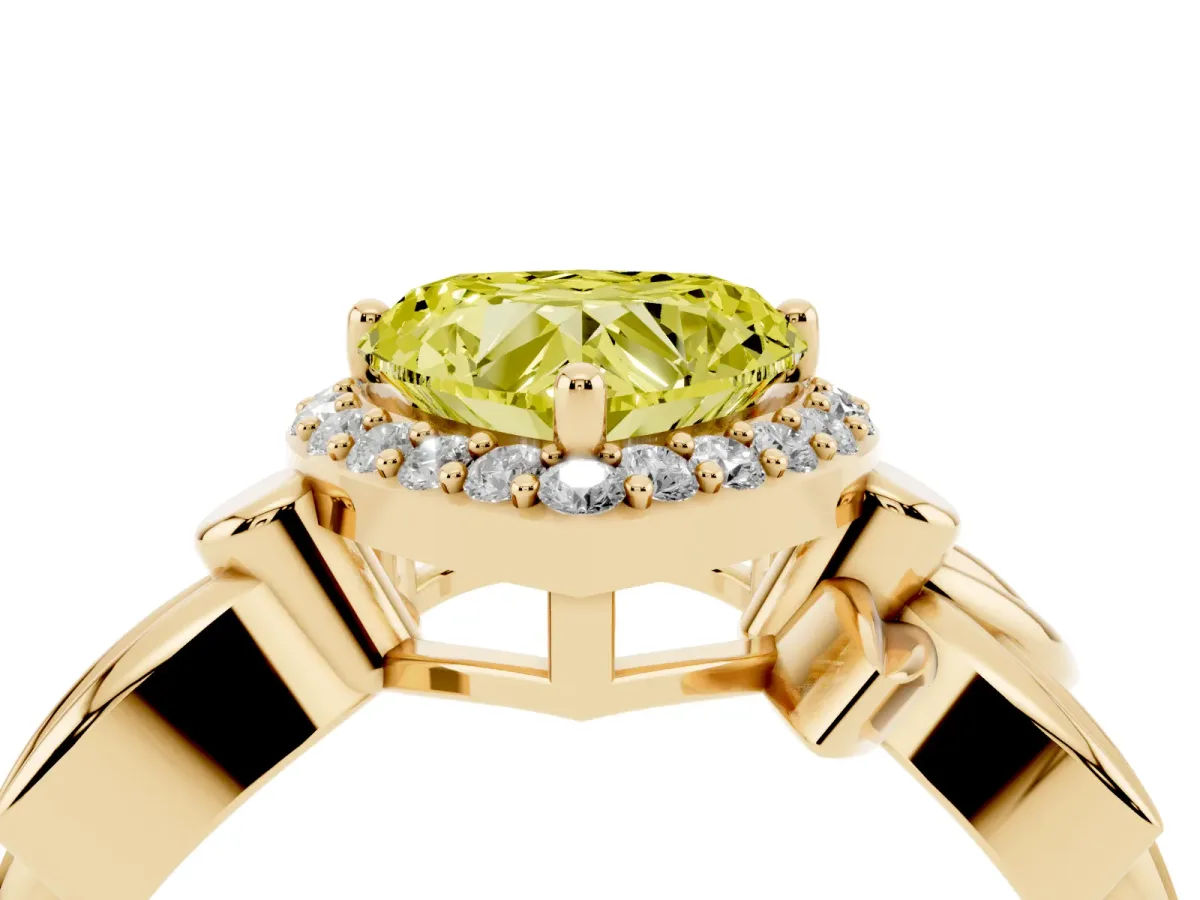 Fancy Yellow Heart Cut Halo Diamond Floral Band with Four-Prong Setting Yellow gold