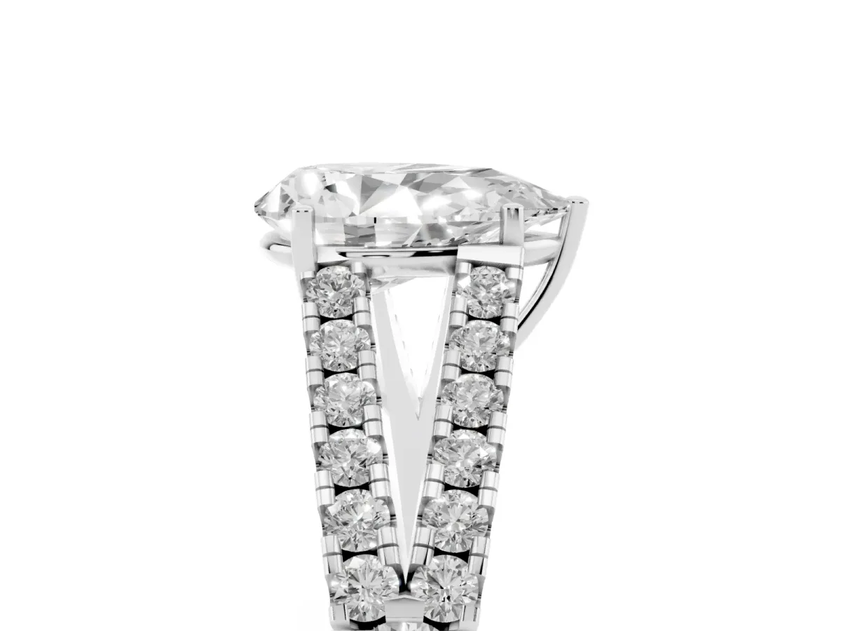 Pear Cut Diamond Split Shank Engagement Ring with Round Pavé and Prong Setting Silver
