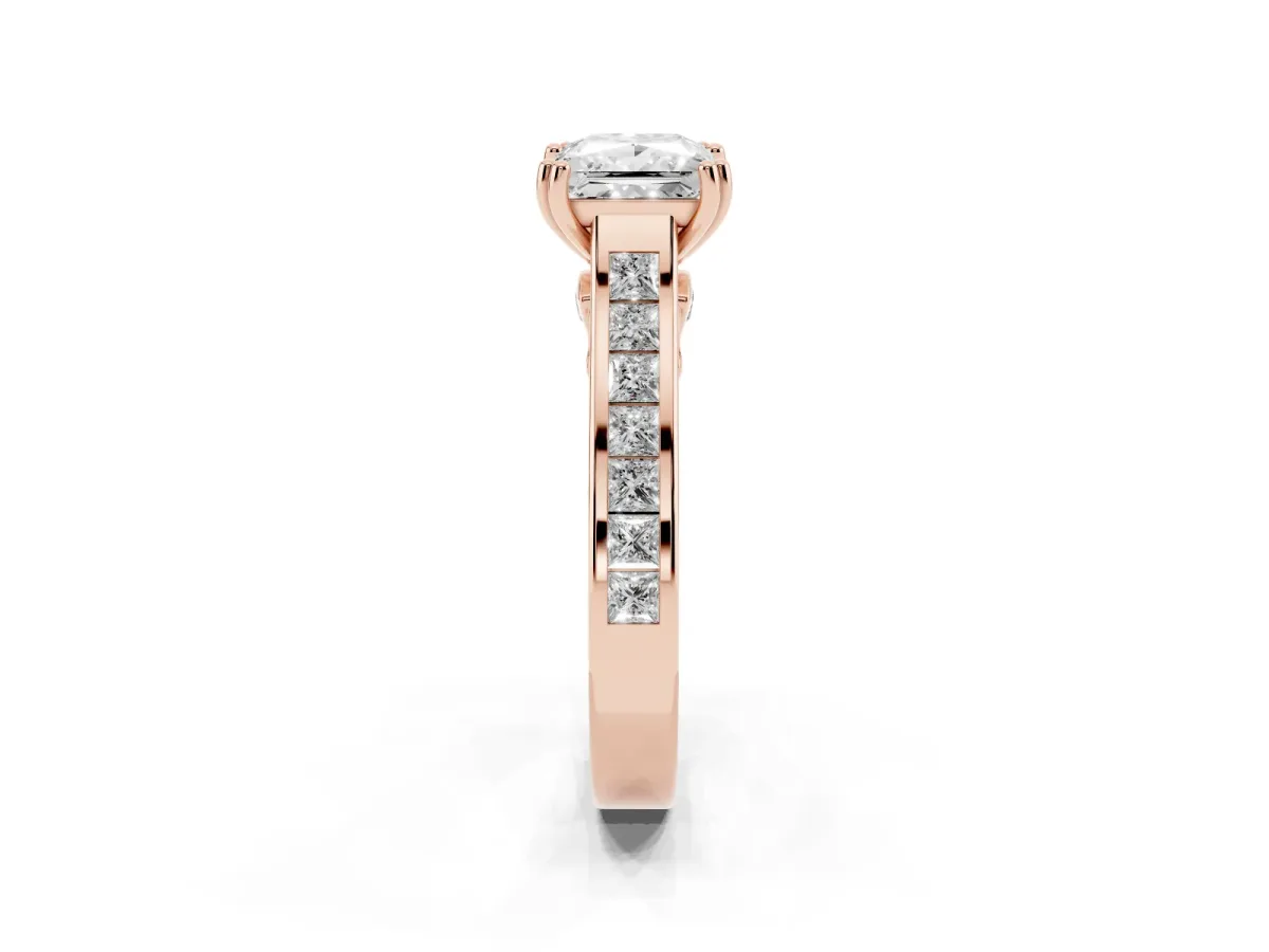 Princess Cut Cut Channel Set Solitaire Engagement Ring with Prong Setting Rose gold