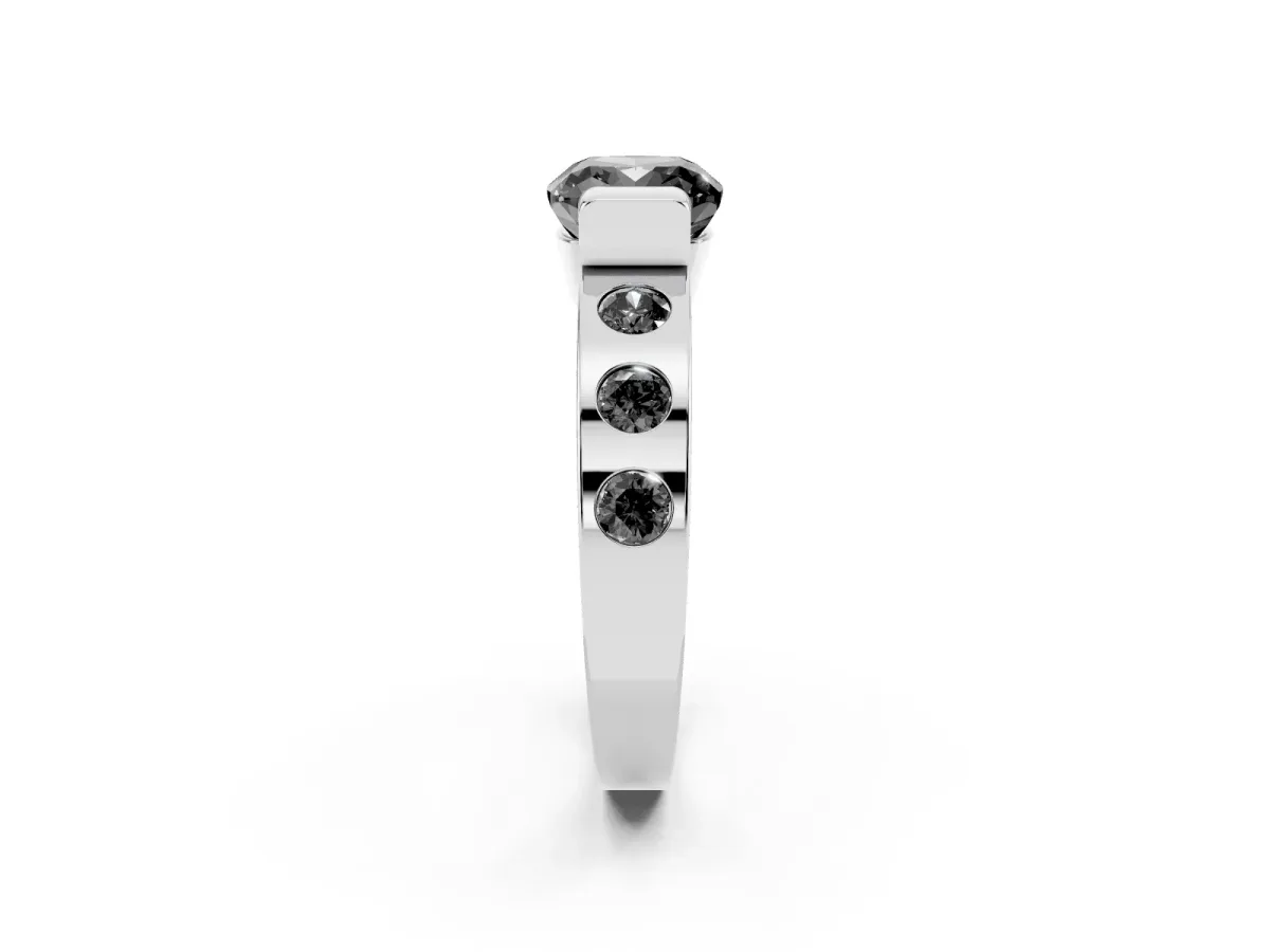 Fancy Black Cushion Cut Brilliant Channel-Set Diamond Ring with Bezel Prong Setting Silver