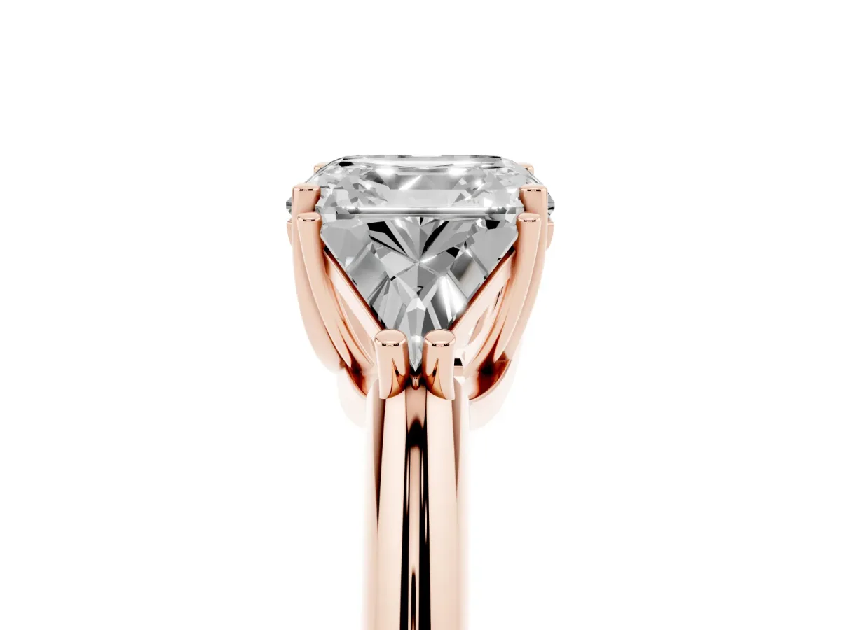 Three-Stone Asscher Cut Diamond Engagement Ring with Trillion Side Stones and Prong Setting Rose gold