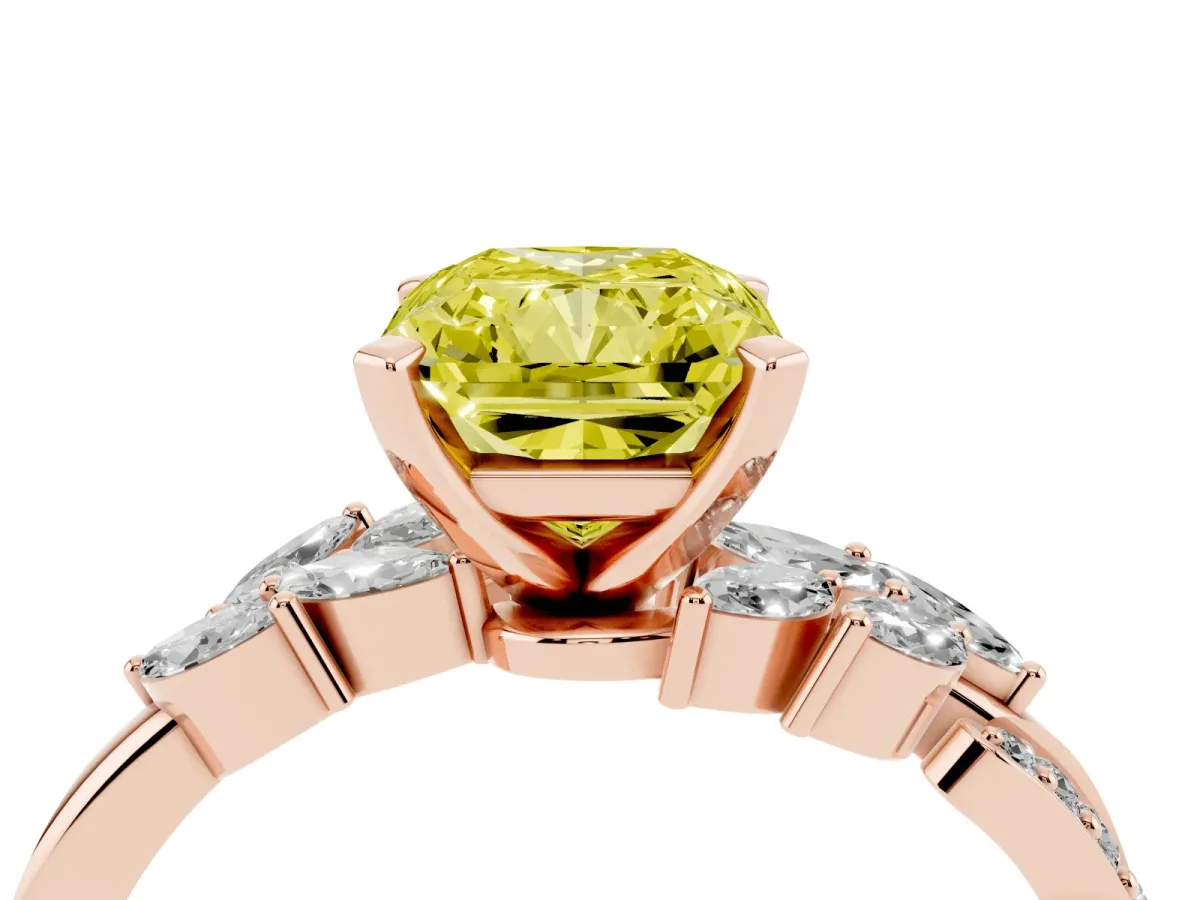 Fancy Yellow Radiant Cut Solitaire Marquise Twist Band with Six-Prong Setting Rose gold