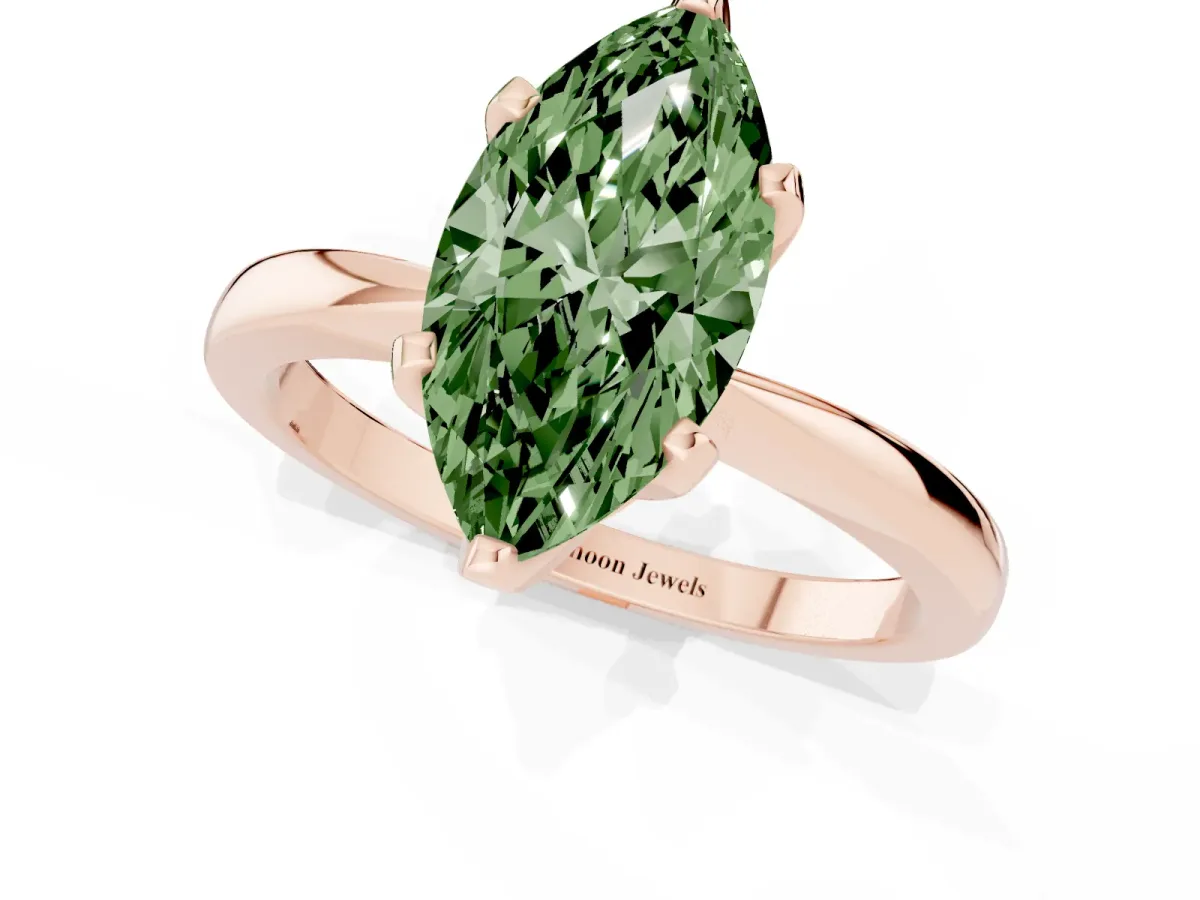Fancy Green Marquise Cut Solitaire Engagement Ring with Six-Prong Setting and Tapered Band Rose gold