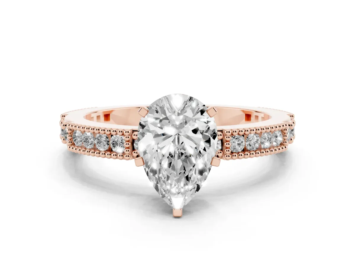 Pear Cut Solitaire with Pavé Band and Four-Prong Setting Rose gold