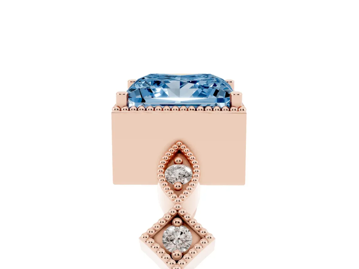 Fancy Blue Princess Cut Milgrain Marquise Diamond Twist Band Ring Rose gold