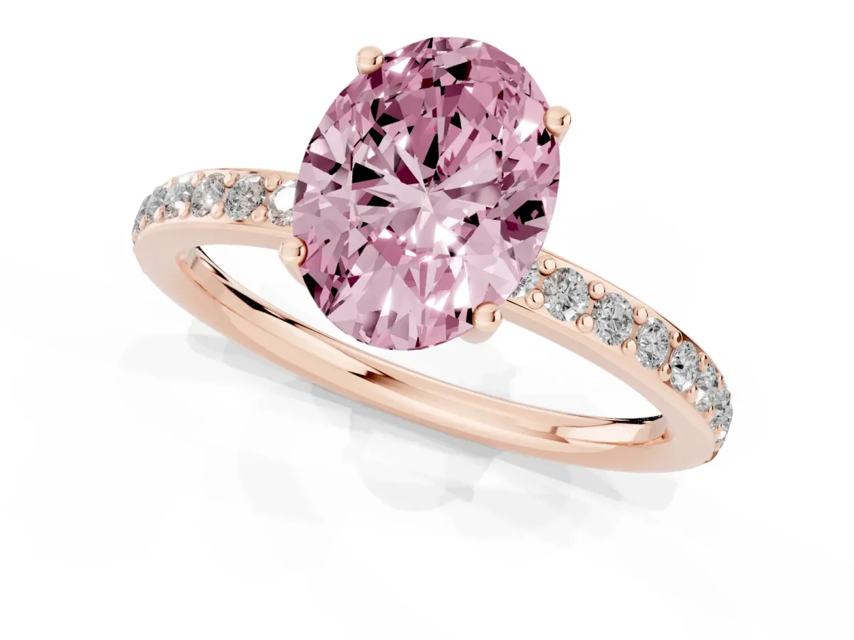 Fancy Pink Oval Cut Cut Diamond Pavé Band Ring with Four-Prong Setting Rose gold