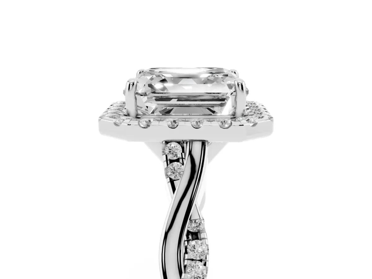 Asscher Cut Halo Twist Band Solitaire Ring Silver