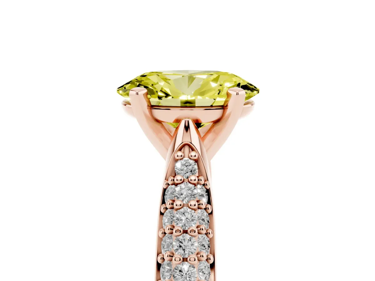 Fancy Yellow Oval Cut Diamond Solitaire Engagement Ring with Multi-Row Round Pavé Band and Prong Setting Rose gold