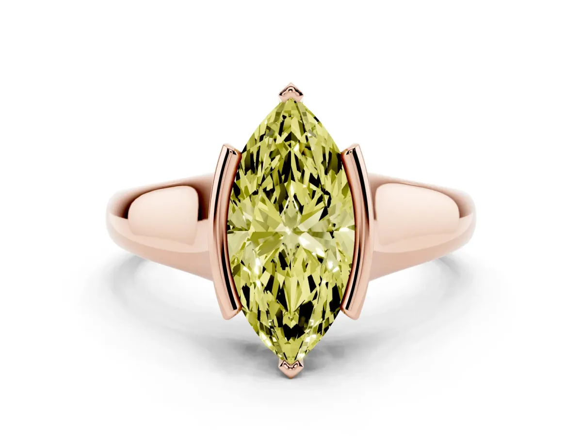 Fancy Yellow Marquise Cut Solitaire Tension Set Diamond Ring with Split Shank Band Rose gold