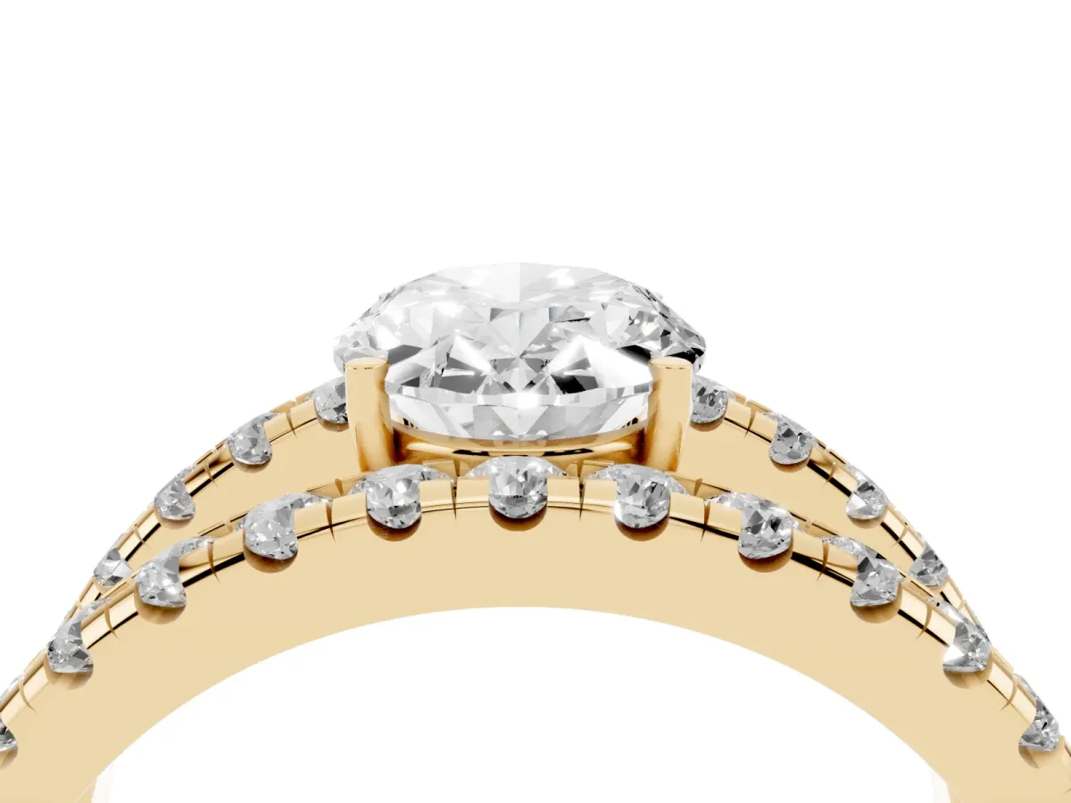 Oval Cut Solitaire Split Shank Pave Diamond Ring Yellow gold
