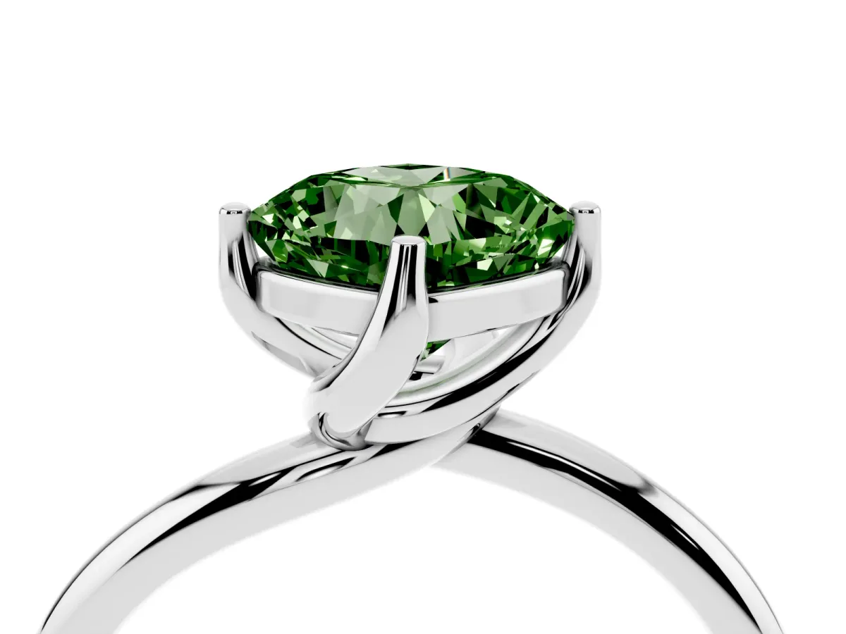 Fancy Green Cushion Cut Diamond Solitaire Engagement Ring with Four-Prong Setting and Classic Band Platinum