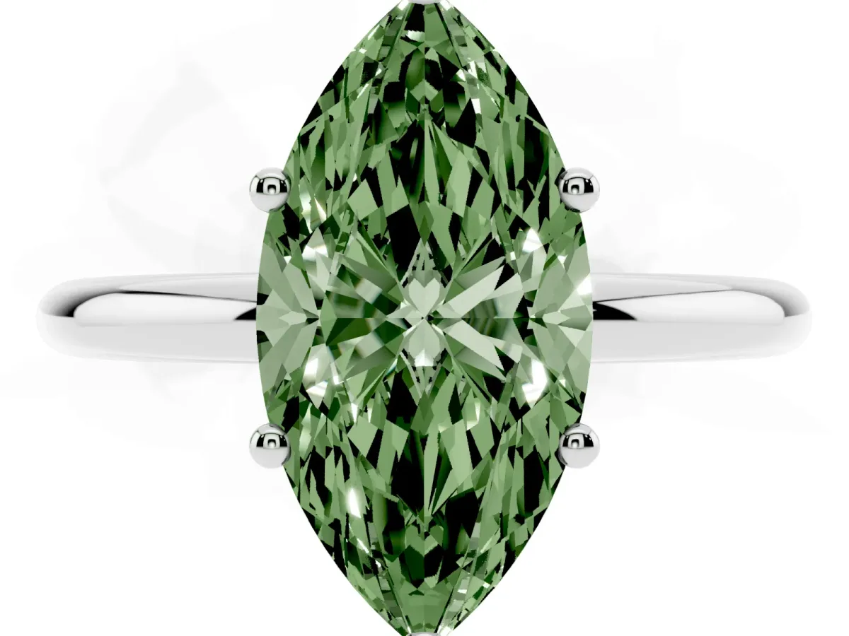 Fancy Green Marquise Cut Cut Solitaire Engagement Ring with Four-Prong Setting and Classic Band Silver