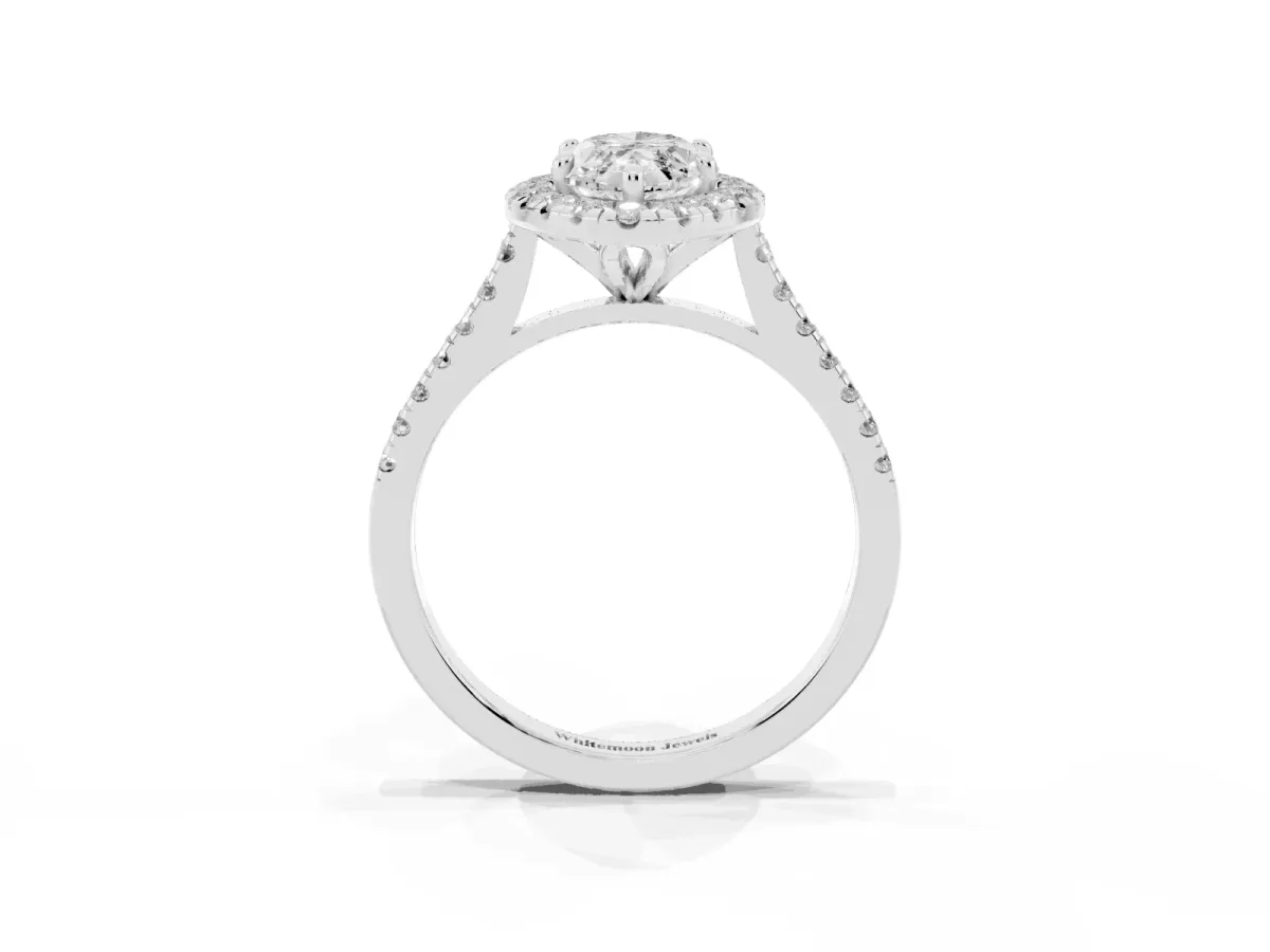 Marquise Cut Diamond Cushion Halo Ring with Pavé Band Silver
