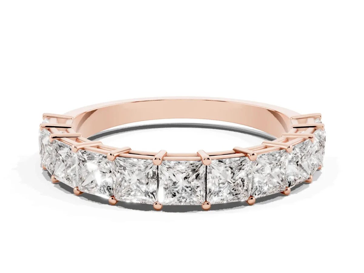Princess Cut Half Eternity Band with Shared Prong Setting Rose gold