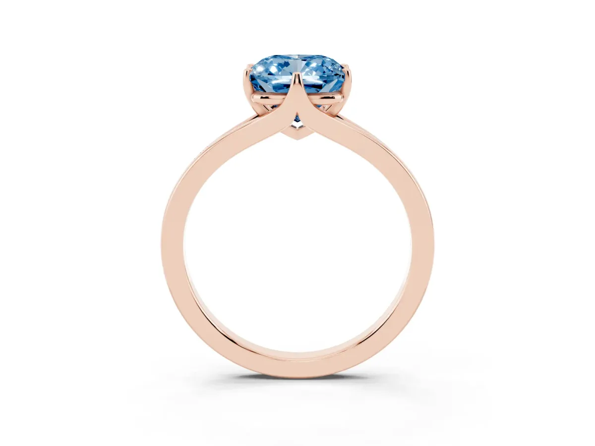 Fancy Blue Cushion Cut Solitaire Diamond Ring with Six-Prong Setting and Tapered Band Rose gold