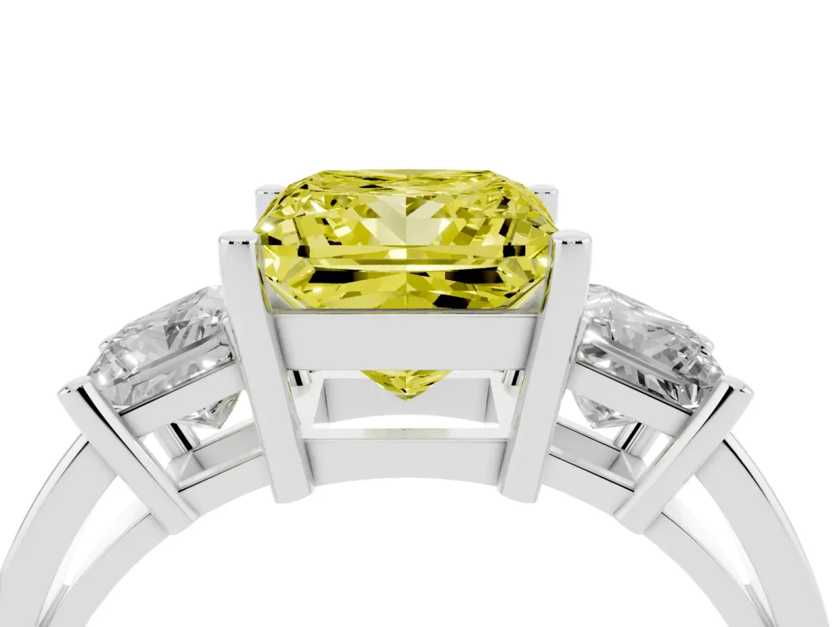 Fancy Yellow Three-Stone Princess Cut Cut Solitaire Ring with Prong Setting Silver