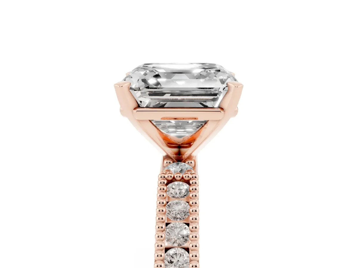 Asscher Cut Solitaire with Pavé Band and Four-Prong Setting Rose gold