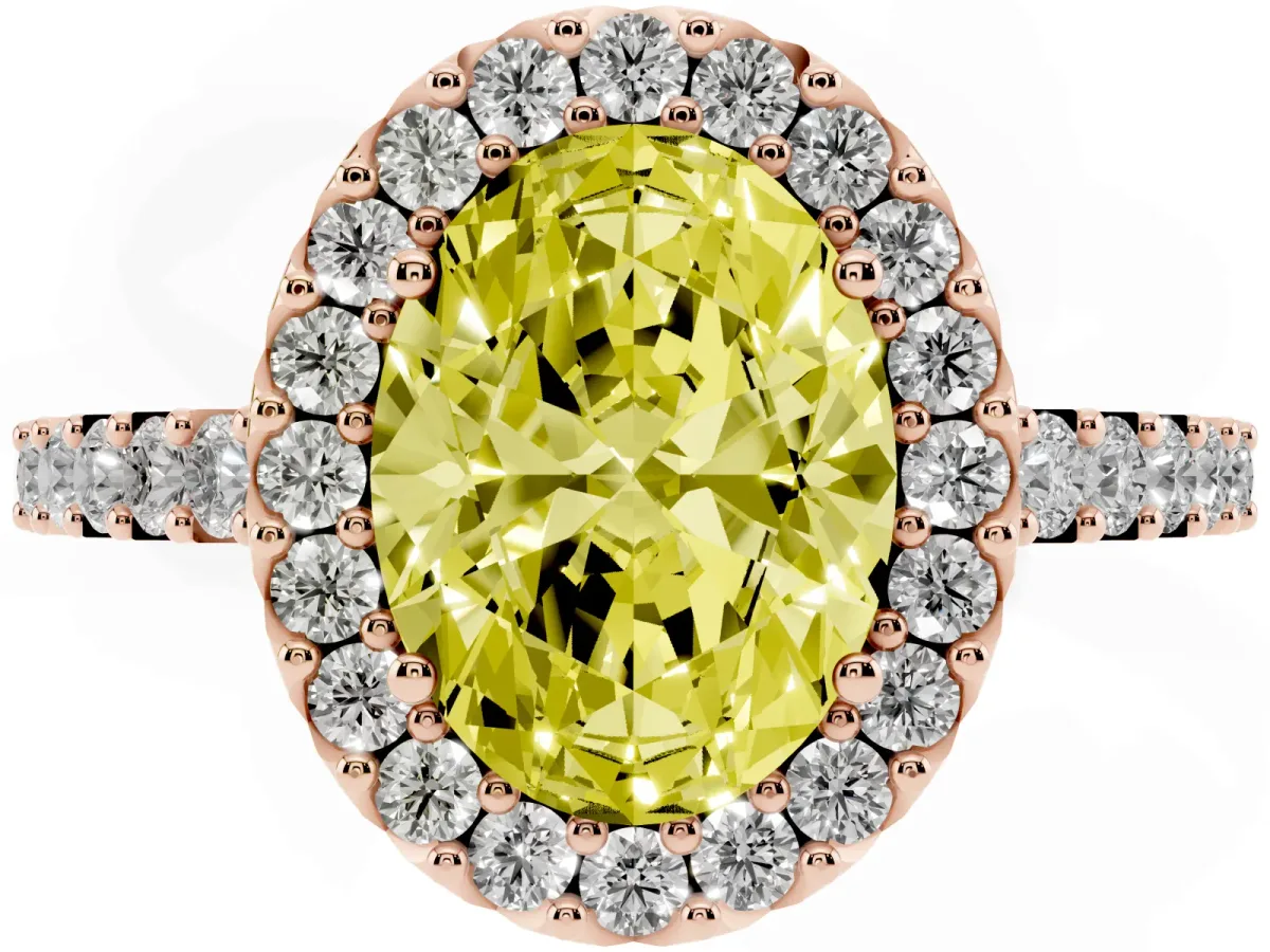 Fancy Yellow Oval Cut Halo Diamond Pavé Solitaire Ring Rose gold