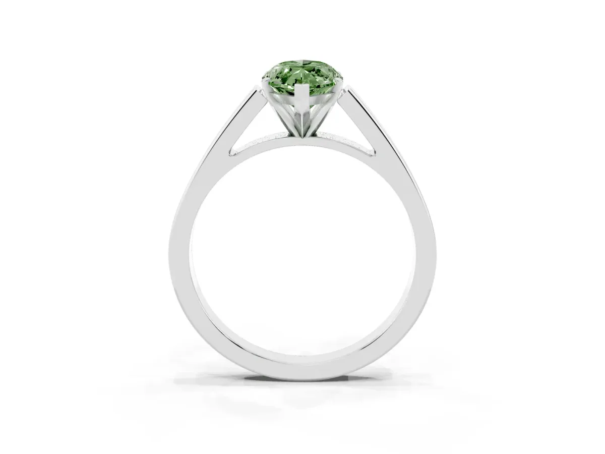 Fancy Green Marquise Cut Solitaire Engagement Ring with Four-Prong Setting and Tapered Band Silver