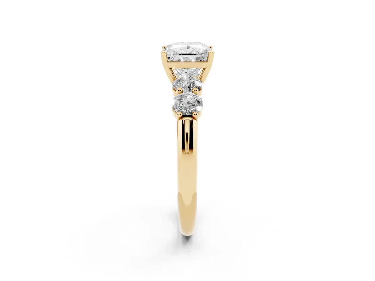 Princess Cut Cut Five-Stone Prong Set Diamond Ring with Classic Band Yellow gold