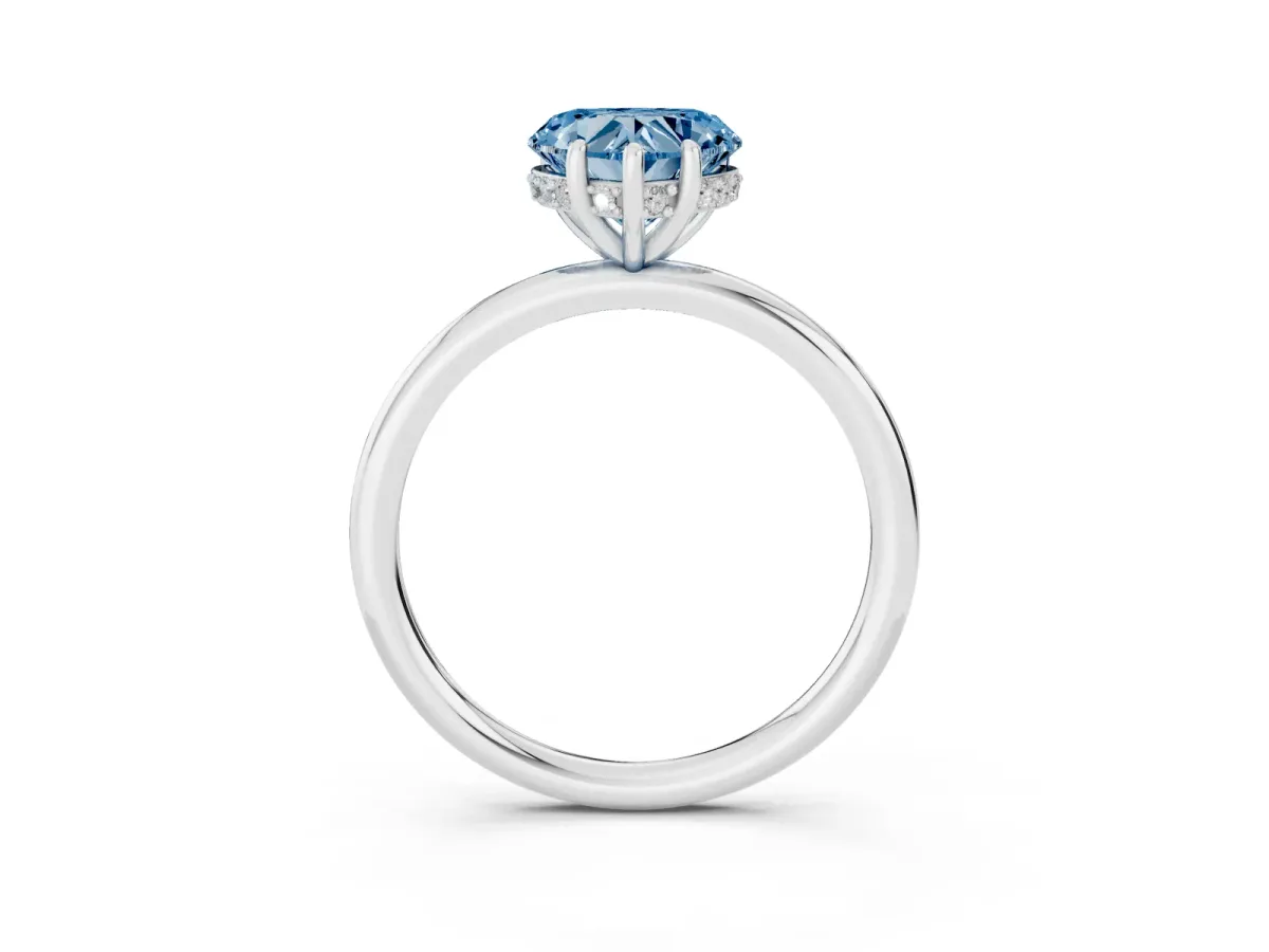 Fancy Blue Heart Cut Solitaire Diamond Ring with a Classic Band and Four-Prong Setting Silver