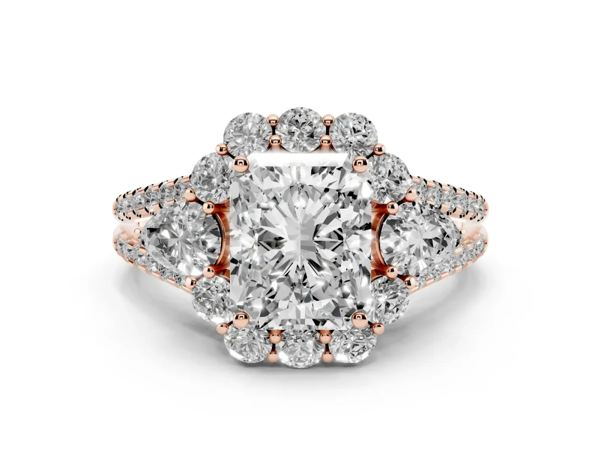 Radiant Cut Halo Split Shank Diamond Engagement Ring with Prong Setting Rose gold