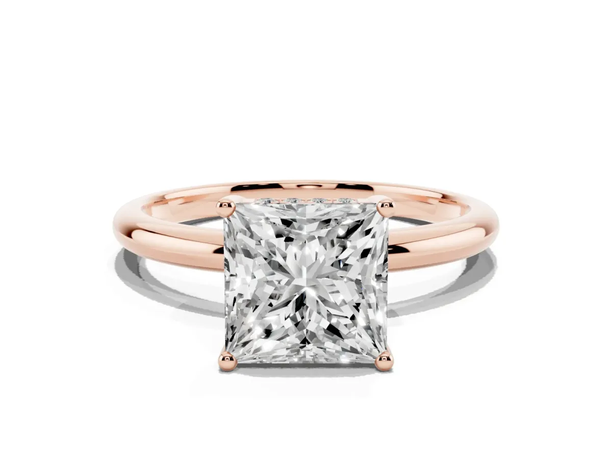Princess Cut Cut Solitaire Engagement Ring with Four-Prong Setting and Classic Band Rose gold