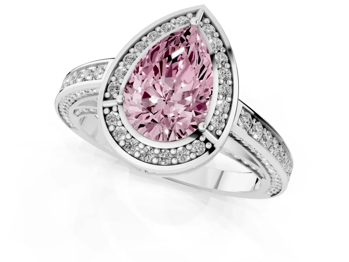 Fancy Pink Pear Cut Cut Halo Pave Split Shank Prong Setting Ring Platinum