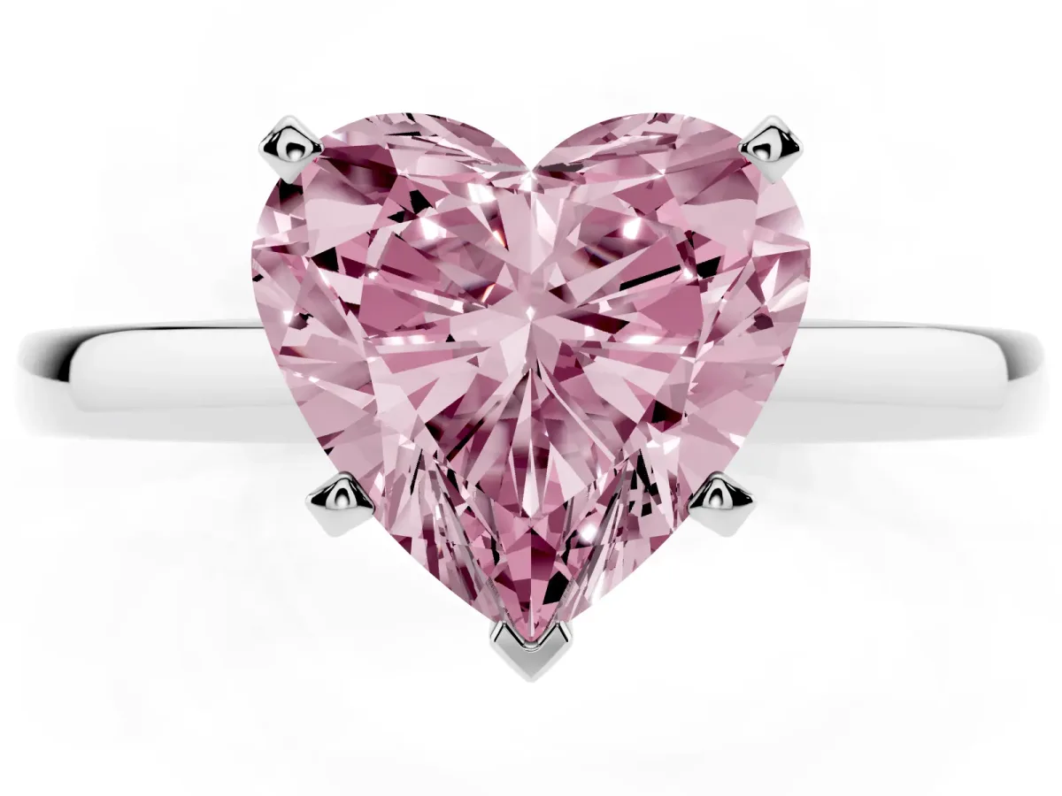 Fancy Pink Heart Cut Solitaire Diamond Engagement Ring with Four-Prong Setting on a Classic Band White gold