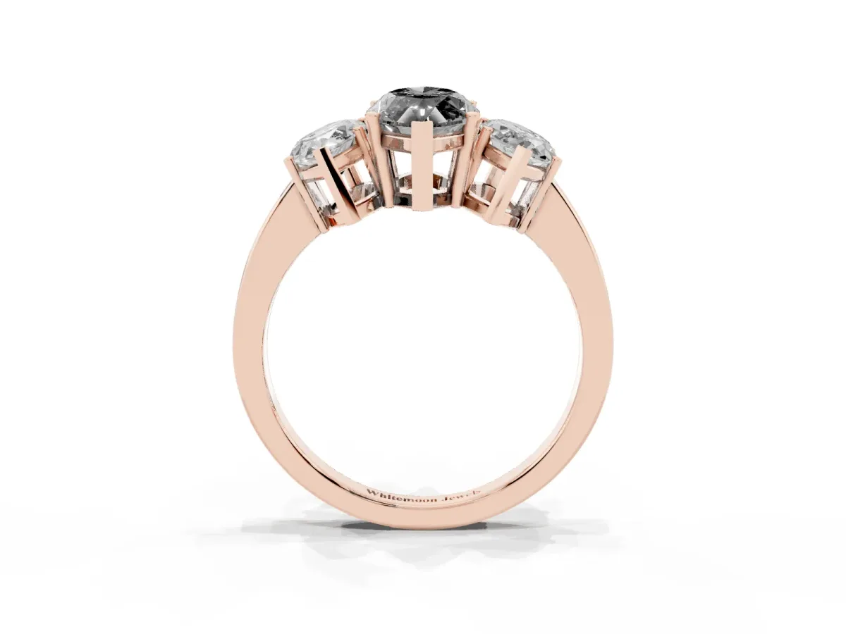 Fancy Black Three-Stone Marquise Cut Cut Diamond Engagement Ring with Flat Band and Four-Prong Setting Rose gold