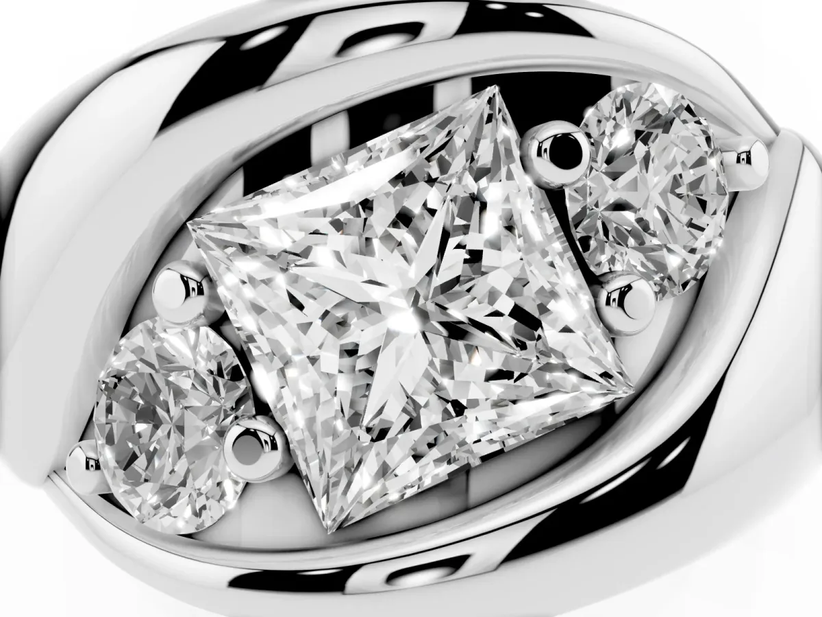 Channel Set Princess Cut Diamond Crossover Band Silver