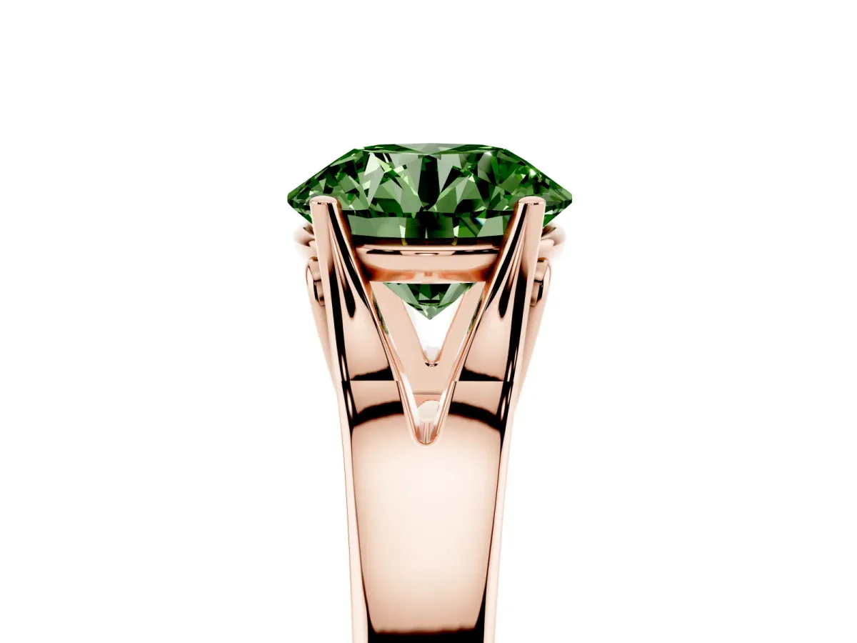 Fancy Green Round Cut Solitaire Diamond Ring with Cathedral Band and Four-Prong Setting Rose gold