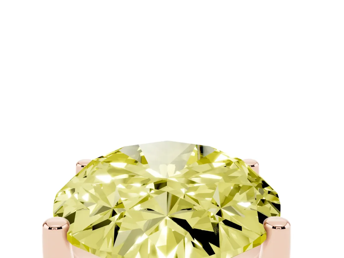 Fancy Yellow Oval Cut Cut Diamond Solitaire Engagement Ring with Tapered Plain Band and Four-Prong Setting Rose gold