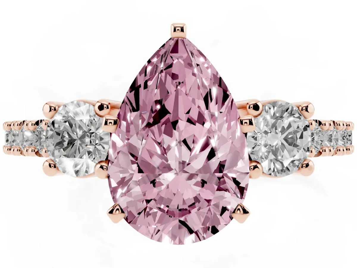 Fancy Pink Pear Cut Three-Stone Diamond Pavé Band with Prong Setting Rose gold