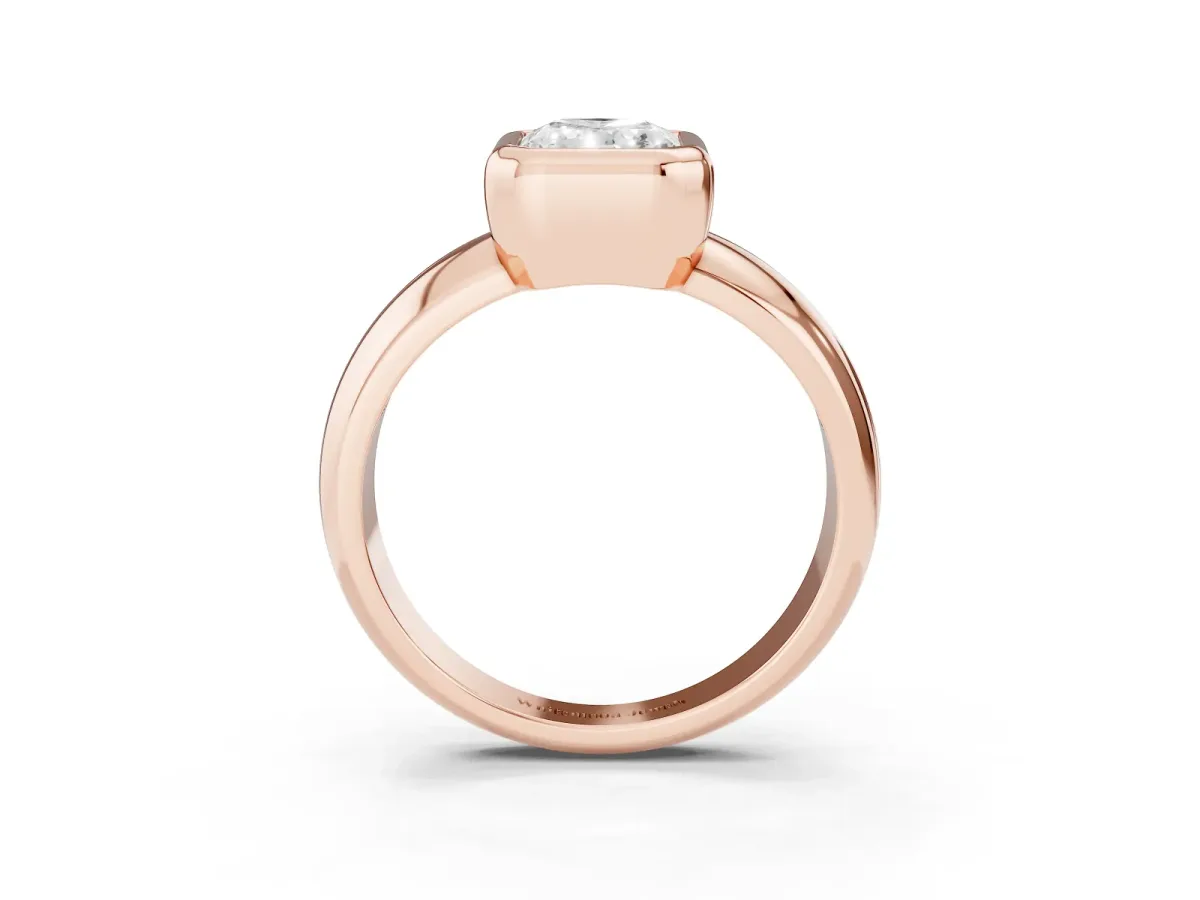 Bezel Set Radiant Cut Solitaire Ring with Wide Band Rose gold