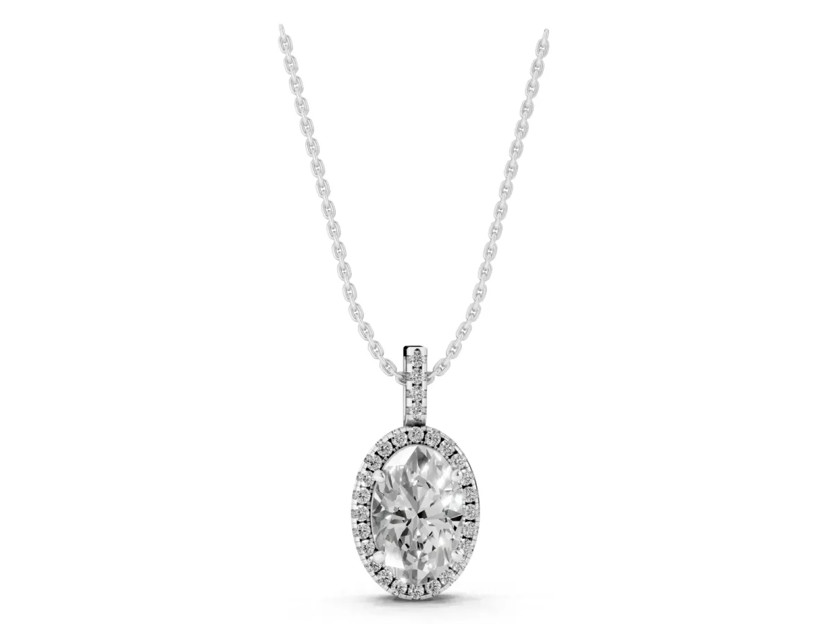 Oval Halo Diamond Pendant with Prong Setting Silver