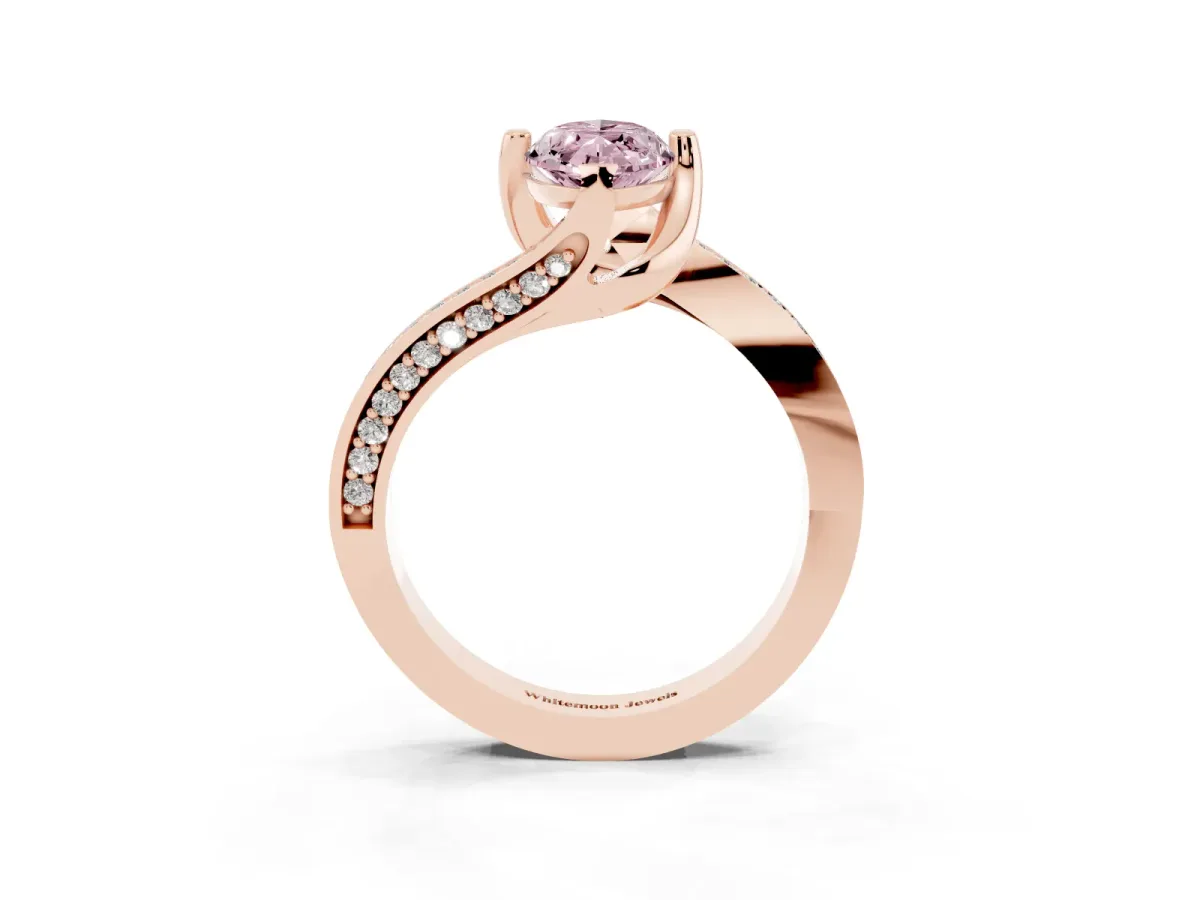 Fancy Pink Marquise Cut Solitaire Diamond Twist Band with Pavé Setting and Four-Prong Setting Rose gold