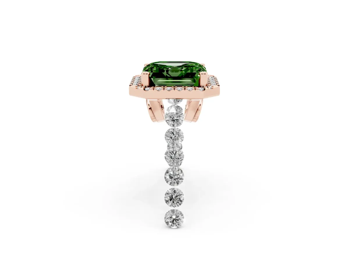 Fancy Green Asscher Cut Halo Pavé Diamond Engagement Ring with Four-Prong Setting Rose gold