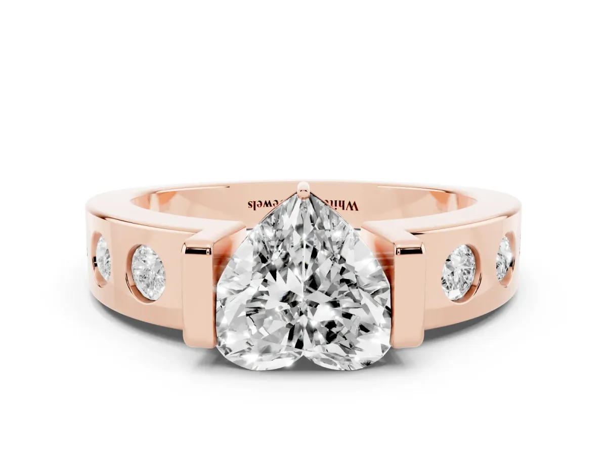 Heart Cut Brilliant Channel-Set Diamond Ring with Bezel Prong Setting Rose gold