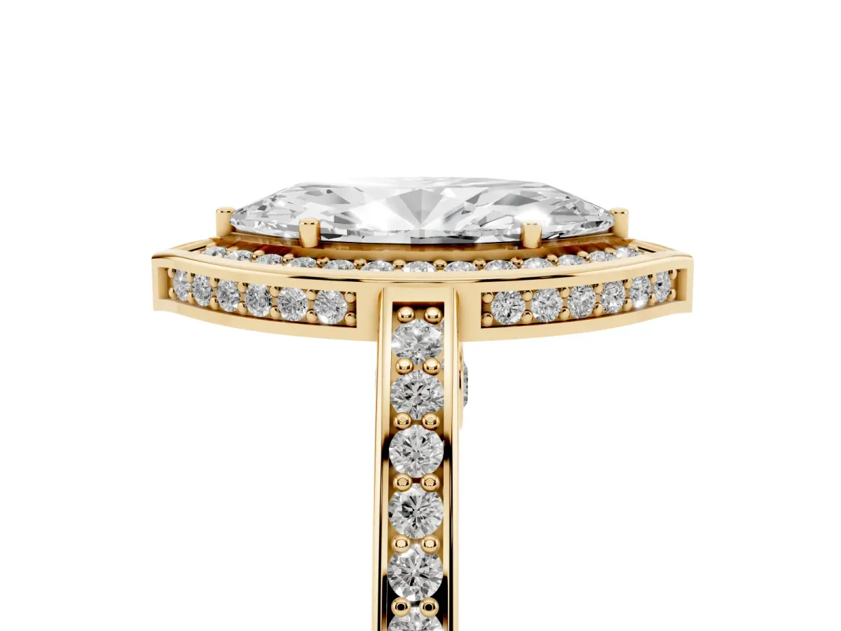 Marquise Cut Cut Halo Pave Split Shank Prong Setting Ring Yellow gold
