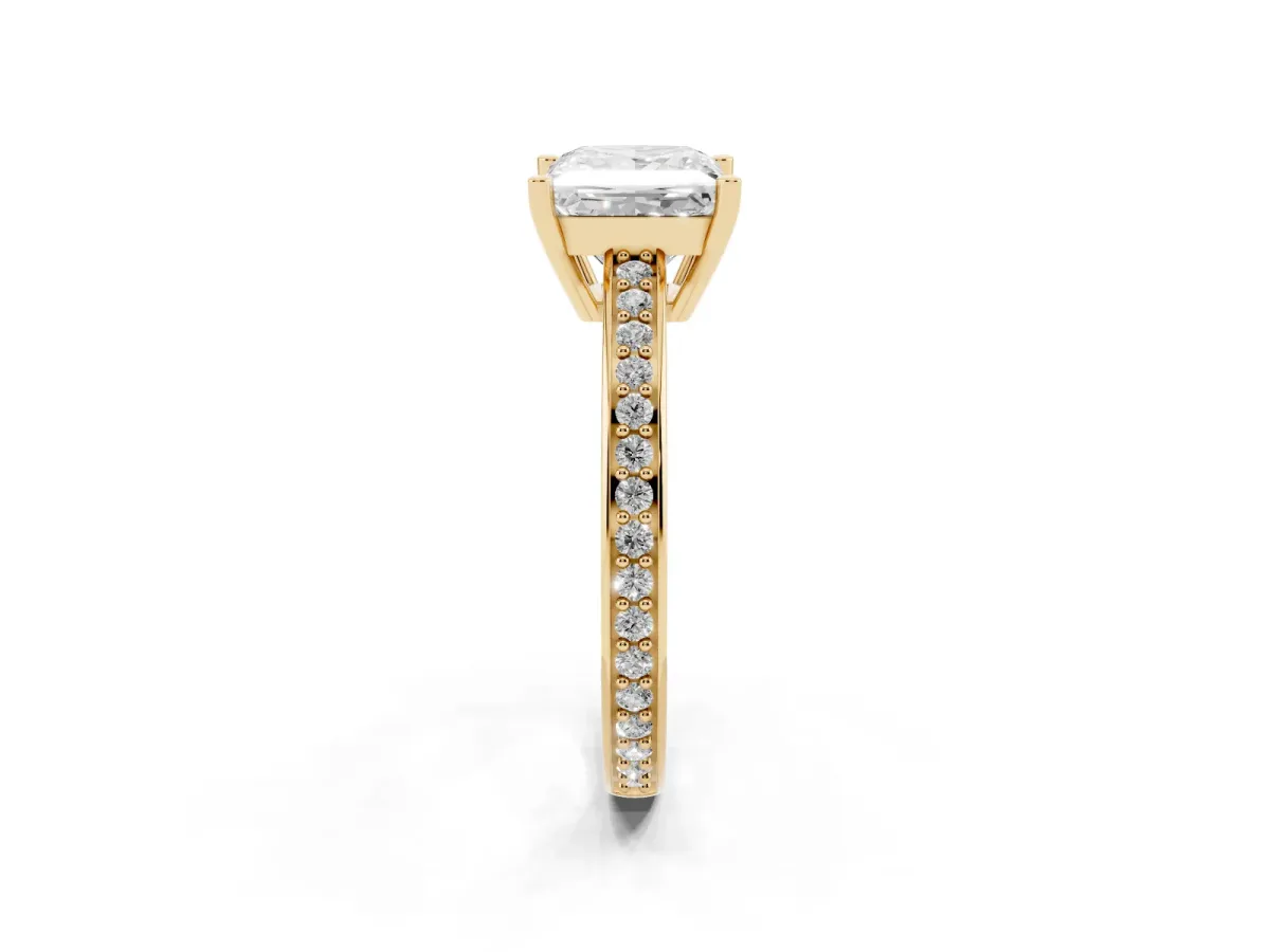 Princess Cut Solitaire Pavé Band Prong Setting Ring Yellow gold