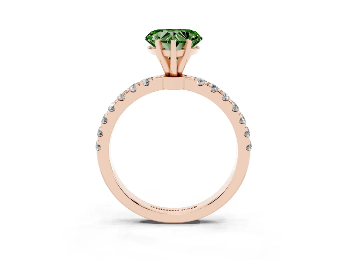 Fancy Green Heart Cut Diamond Solitaire Ring with Pavé Accents and Four-Prong Setting Rose gold