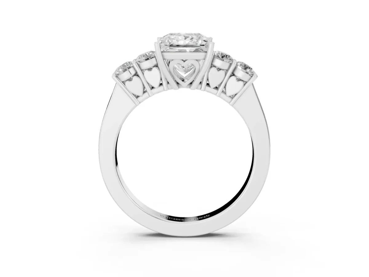 Princess Cut Cut Diamond Five-Stone Prong Set White Gold Ring Platinum